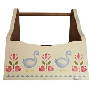 Vintage Hand Painted Wooden Utensil Napkin Caddy Country Farmhouse Cottagecore